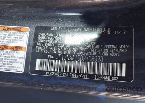 2013 Scion Fr-S из США, поврежденный, VIN JF1ZNAA15D2708928